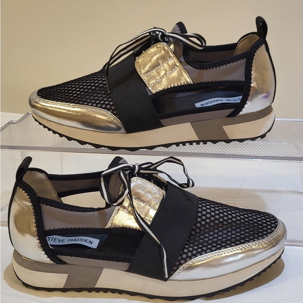STEVE MADDEN Arctic black and silver cut out sneakers